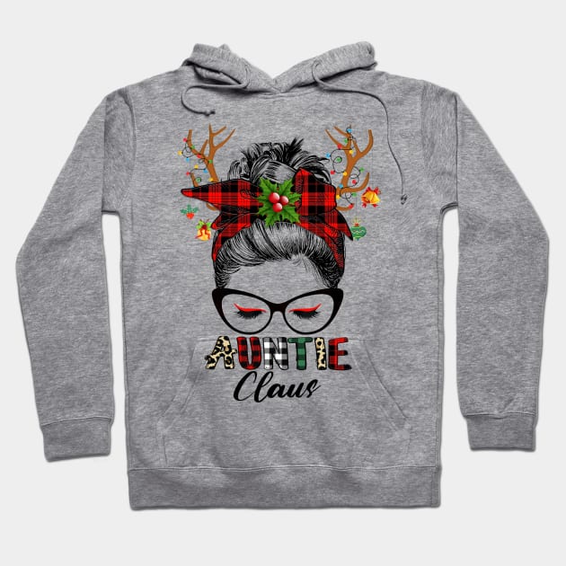 Auntie Claus Reindeer Messy Bun Wink Eye Christmas Family Matching Hoodie by Magazine